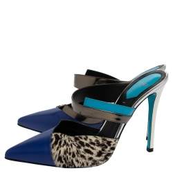 Fendi Multicolor Leather And Calf Hair Roma Mules Sandals Size 38