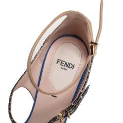 Fendi Multicolor Satin And Leather Ankle Strap Sandals  Size 38