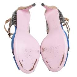 Fendi Multicolor Satin And Leather Ankle Strap Sandals  Size 38