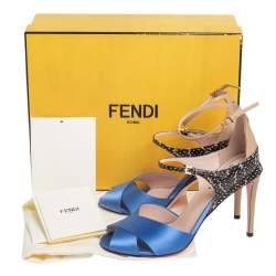 Fendi Multicolor Satin And Leather Ankle Strap Sandals  Size 38