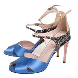 Fendi Multicolor Satin And Leather Ankle Strap Sandals  Size 38