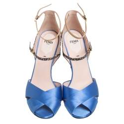 Fendi Multicolor Satin And Leather Ankle Strap Sandals  Size 38