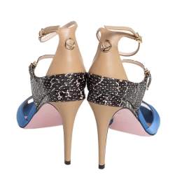 Fendi Multicolor Satin And Leather Ankle Strap Sandals  Size 38