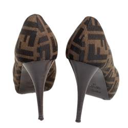 Pre Owned Fendi Tobacco Zucca Canvas Peep Toe Pumps Size 38
