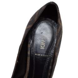 Pre Owned Fendi Tobacco Zucca Canvas Peep Toe Pumps Size 38