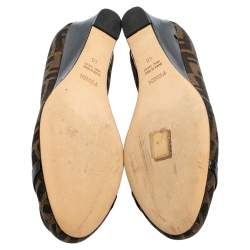 Pre Owned Fendi Tobacco Zucca Canvas and Patent Leather Wedge Pumps Size 40