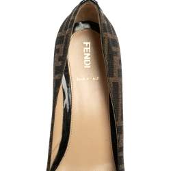 Pre Owned Fendi Tobacco Zucca Canvas and Patent Leather Wedge Pumps Size 40