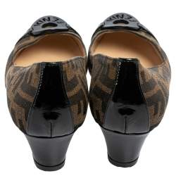 Pre Owned Fendi Tobacco Zucca Canvas and Patent Leather Wedge Pumps Size 40