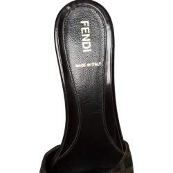 Pre Owned Fendi Brown Zucca Canvas Block Heel Mule  Sandals Size 37.5