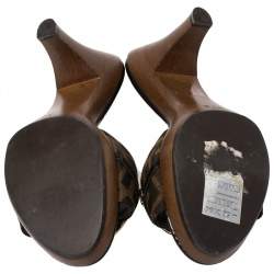 Pre Owned Fendi Brown Zucca Canvas Block Heel Mule  Sandals Size 37.5