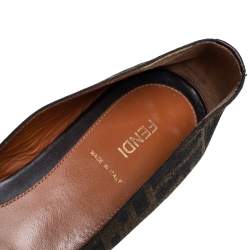 Pre Owned Fendi Brown Zucca Canvas And Leather Cap Toe Ballet Flats Size 40
