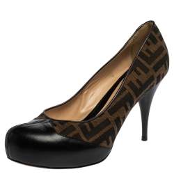 Pre Owned Fendi Brown/Black Zucca Canvas And Leather Pumps Size 40