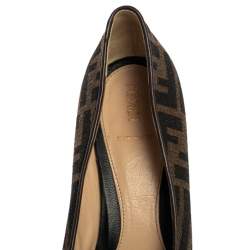 Pre Owned Fendi Brown/Black Zucca Canvas And Leather Pumps Size 40