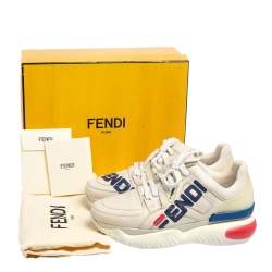 Pre Owned Fendi Cream Leather Fendi Fila Mania Logo Low Top Sneakers Size 38