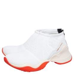 Pre Owned Fendi White/Orange Stretch Mesh And Suede FFluid Sneakers Size 39
