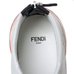 Pre Owned Fendi White/Orange Stretch Mesh And Suede FFluid Sneakers Size 39