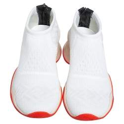 Pre Owned Fendi White/Orange Stretch Mesh And Suede FFluid Sneakers Size 39