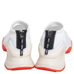 Pre Owned Fendi White/Orange Stretch Mesh And Suede FFluid Sneakers Size 39