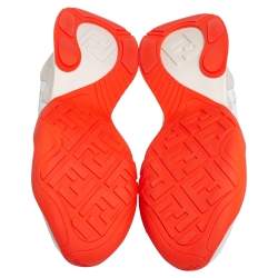 Pre Owned Fendi White/Orange Stretch Mesh And Suede FFluid Sneakers Size 39