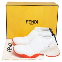 Pre Owned Fendi White/Orange Stretch Mesh And Suede FFluid Sneakers Size 39