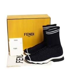 Pre Owned Fendi Black Knit Fabric Sock High Top Sneakers Size 37