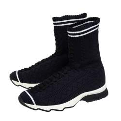Pre Owned Fendi Black Knit Fabric Sock High Top Sneakers Size 37