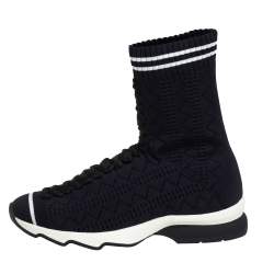 Pre Owned Fendi Black Knit Fabric Sock High Top Sneakers Size 37