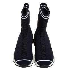 Pre Owned Fendi Black Knit Fabric Sock High Top Sneakers Size 37