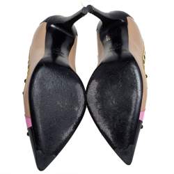 Pre Owned Fendi Multicolor Leather and Patent Leather Monster Eyes Studded Pointed Toe Pumps Size 37