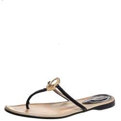 Fendi Black Patent Leather Thong Flat Sandals Size 40