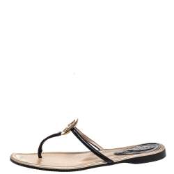 Pre Owned Fendi Black Patent Leather Thong Flat Sandals Size 40