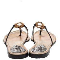 Fendi Black Patent Leather Thong Flat Sandals Size 40