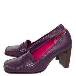 Pre Owned Fendi Purple Leather Slip on Loafers Pumps Size 37.5