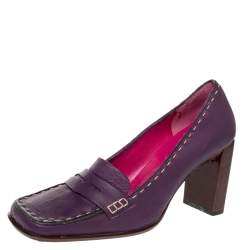 Pre Owned Fendi Purple Leather Slip on Loafers Pumps Size 37.5