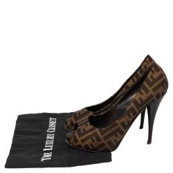 Pre Owned Fendi Tobacco Zucca Canvas Platform Pumps Size 38.5