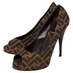 Pre Owned Fendi Tobacco Zucca Canvas Platform Pumps Size 38.5