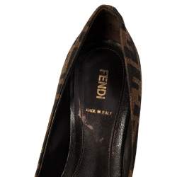 Pre Owned Fendi Tobacco Zucca Canvas Platform Pumps Size 38.5