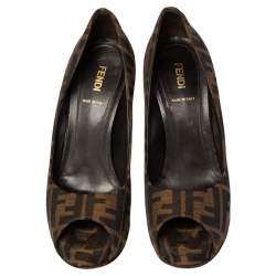 Pre Owned Fendi Tobacco Zucca Canvas Platform Pumps Size 38.5