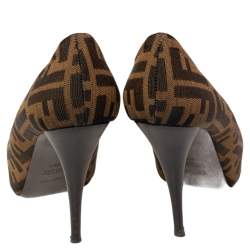 Pre Owned Fendi Tobacco Zucca Canvas Platform Pumps Size 38.5