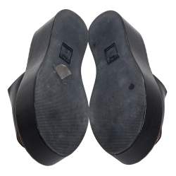 Pre Owned Fendi Black Leather Platform Slide Sandals Size 37