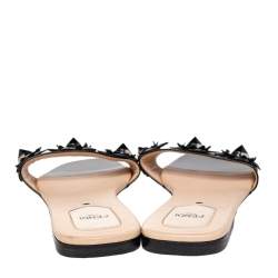 Pre Owned Fendi Black Patent Leather Embellished Flat Slides Size 40 