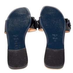 Pre Owned Fendi Black Patent Leather Embellished Flat Slides Size 40 