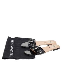 Pre Owned Fendi Black Patent Leather Embellished Flat Slides Size 40 