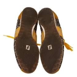 Pre Owned Fendi Brown/Yellow Zucca Canvas And Suede Low Top Sneakers Size 37.5