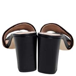 Pre Owned Fendi Brown Zucca Velvet Open Toe Slides Sandals Size 37.5