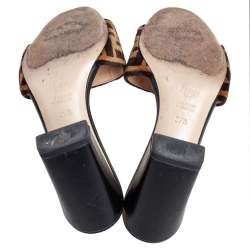Pre Owned Fendi Brown Zucca Velvet Open Toe Slides Sandals Size 37.5