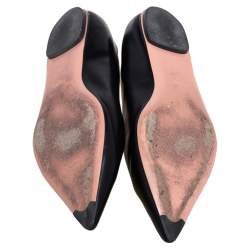 Pre Owned Fendi Black Leather And Fur Pom Pom Ballerina Flats Size 41