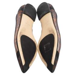 Pre Owned Fendi Black/Brown Zucca Mesh Pointed Toe Ballet Flats Size 37