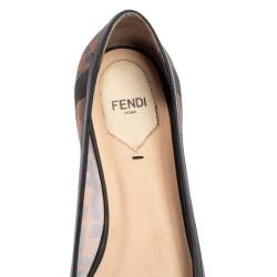 Pre Owned Fendi Black/Brown Zucca Mesh Pointed Toe Ballet Flats Size 37