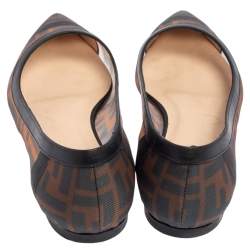 Pre Owned Fendi Black/Brown Zucca Mesh Pointed Toe Ballet Flats Size 37